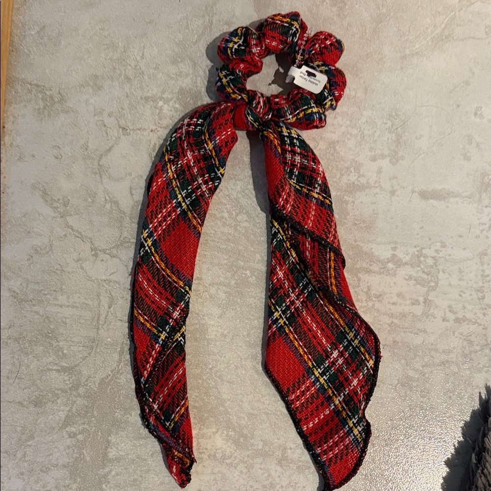 Preppy Plaid Red Scrunchie with Bow